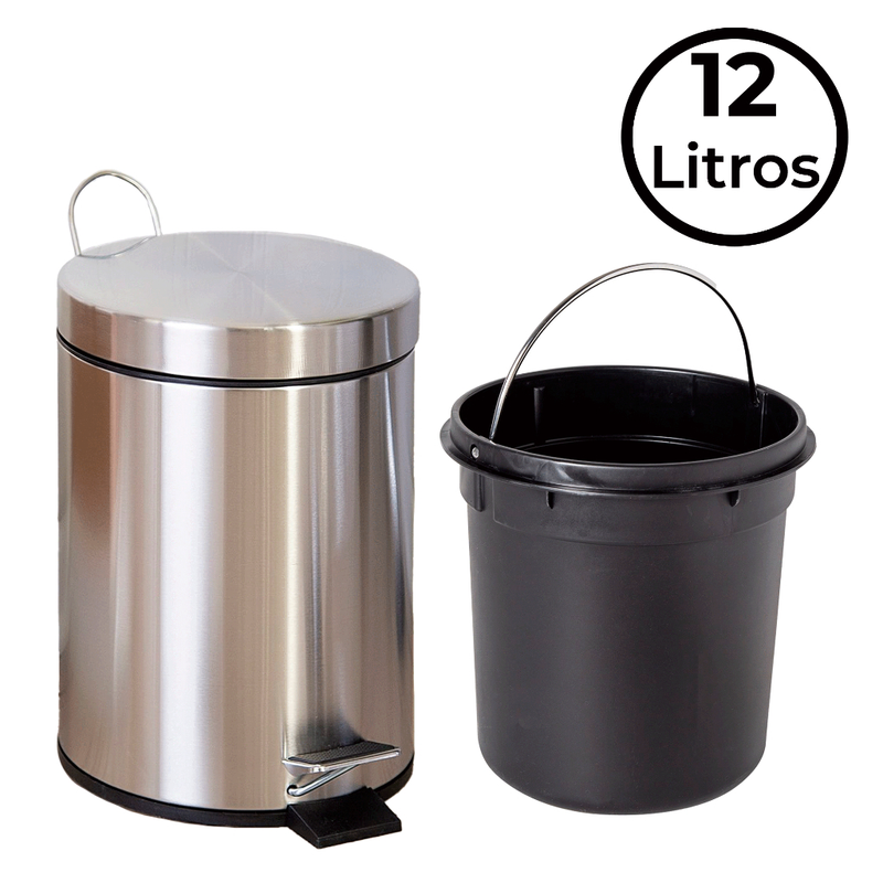 Vittak Lixeira Inox 3L 5L ou 12 Litros Cesto de Lixo Removível Balde Pedal Aço Inoxidável Redonda Multiuso