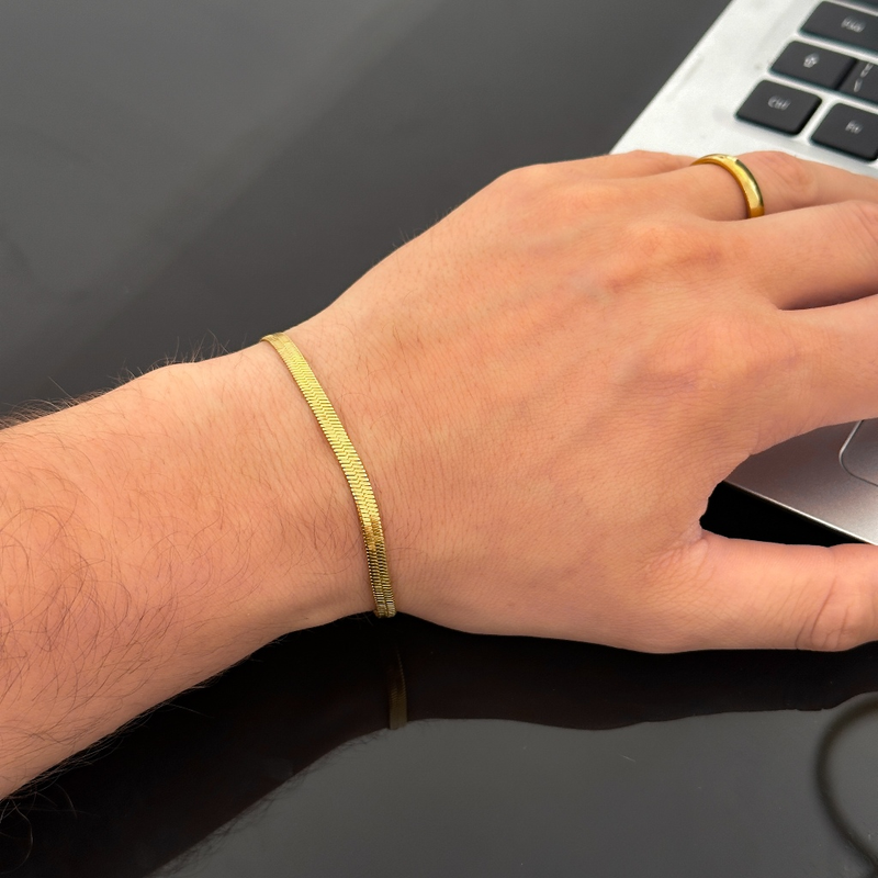 Pulseira masculina malha fina ouro 18K Aço Inoxidável unissex