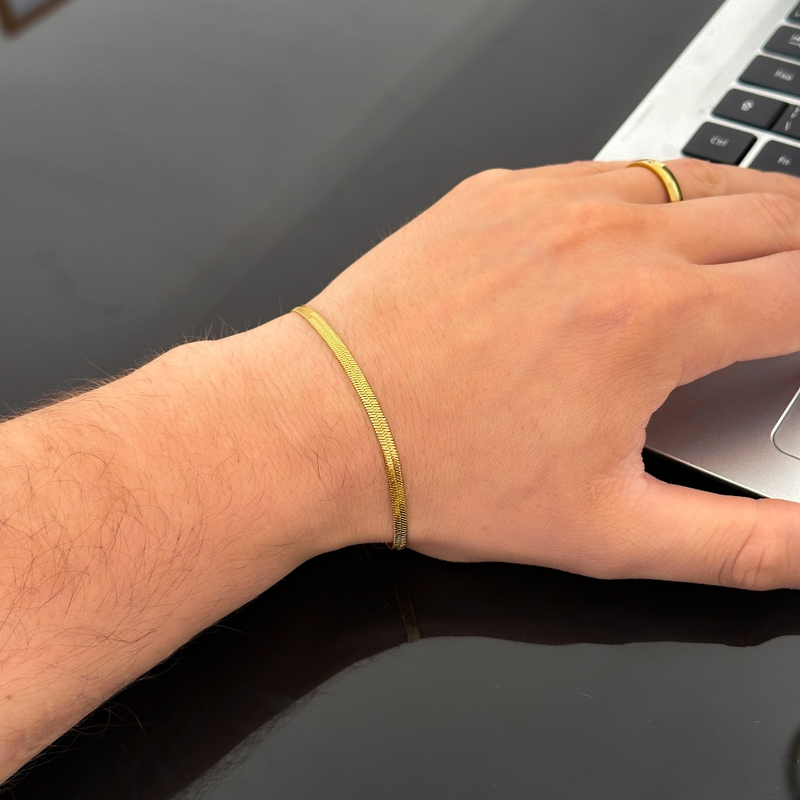Pulseira masculina malha fina ouro 18K Aço Inoxidável unissex