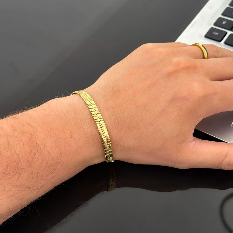 Pulseira masculina malha fina ouro 18K Aço Inoxidável unissex