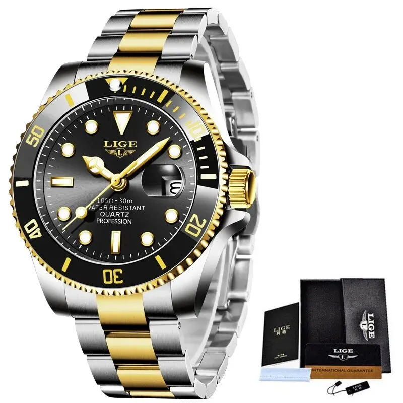 Relógio Lige LG10045 Original Masculino De Luxo Ponteiros Luminosos Pulseira De Metal Com Caixa