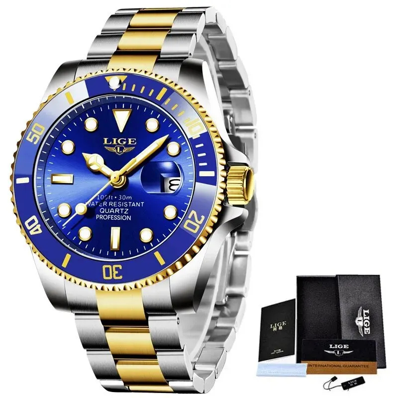 Relógio Lige LG10045 Original Masculino De Luxo Ponteiros Luminosos Pulseira De Metal Com Caixa