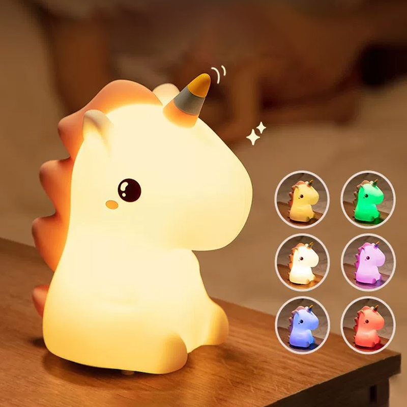 Luminária de Unicórnio Silicone Mesa Lâmpada Noturna Abajur Fofo Sensor Toque Touch Led Cordeiro