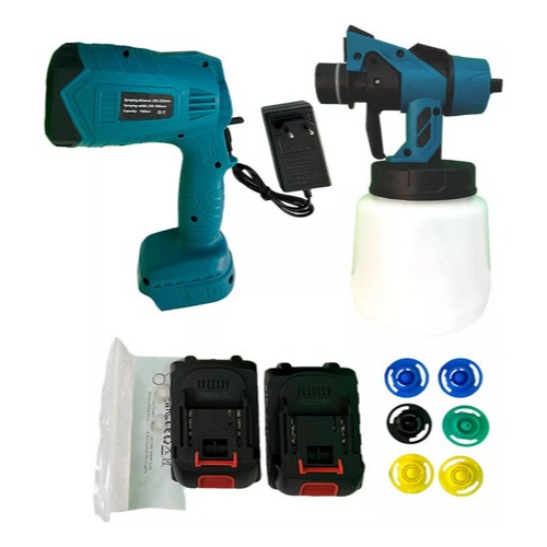 Pistola De Pintura Recarregável 2 Baterias 3 Bicos Profissional Pulverizador De Tinta 1000ml 200W