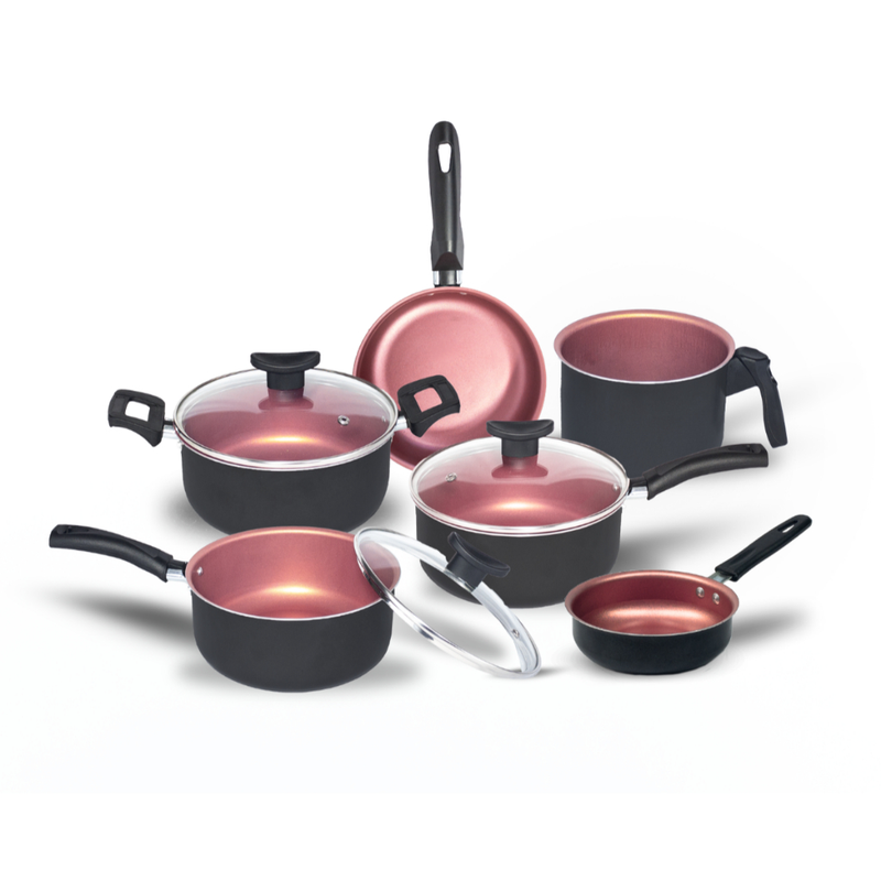 Jogo Panela Caçarola Conjunto Kit 9 Pçs Antiaderente Tampa Vidro Teflon