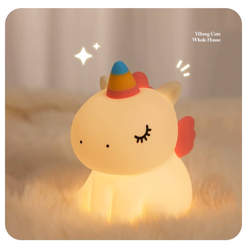 Luminária de Unicórnio Silicone Mesa Lâmpada Noturna Abajur Fofo Sensor Toque Touch Led Cordeiro