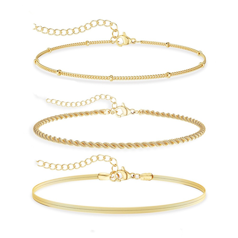 Kit 3 Pulseiras SEMI JOIA Banhada Ouro 18k Cordão Baiano Fio Liso Metalizada Conjunto Pulseira Feminina de Bolinha