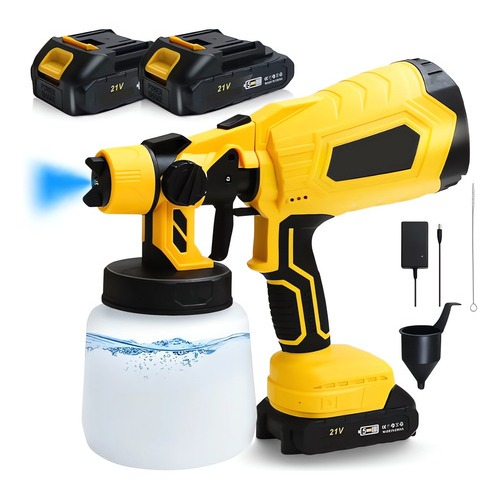 Pistola De Pintura Recarregável 2 Baterias 3 Bicos Profissional Pulverizador De Tinta 1000ml 200W