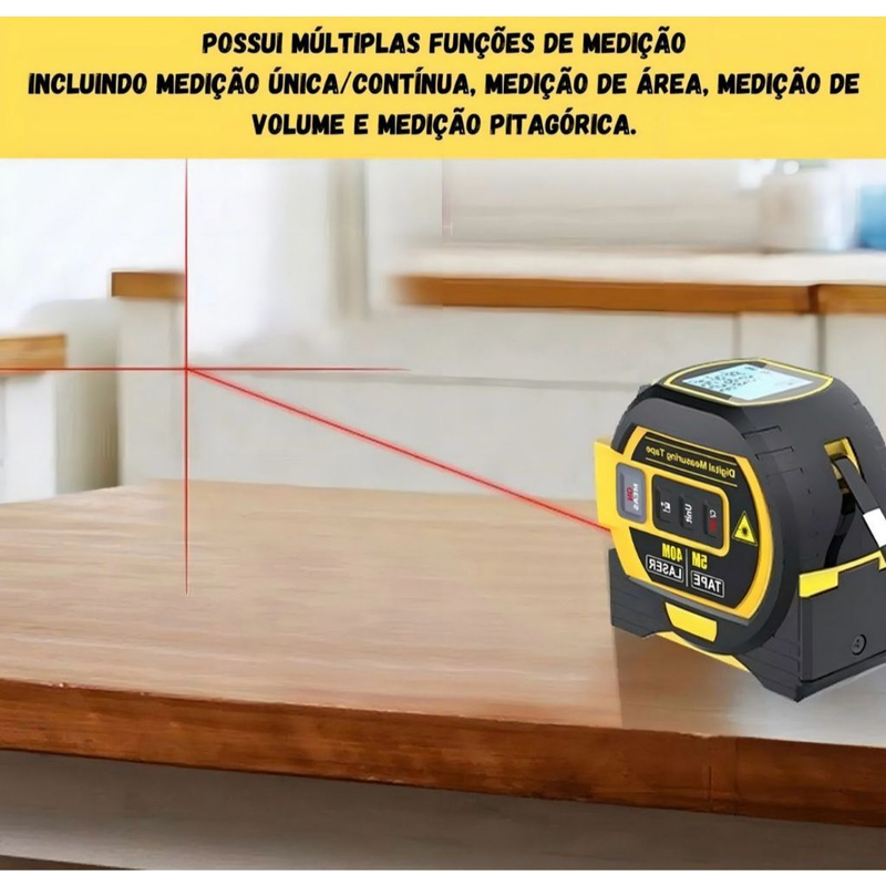 Trena Digital 3 em 1 com Função nivel a laser 4D 40M Com Visor LCD Inteligente