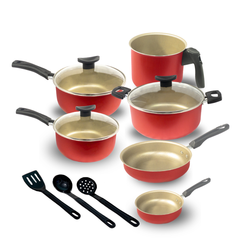 Jogo Panela Caçarola Conjunto Kit 9 Pçs Antiaderente Tampa Vidro Teflon