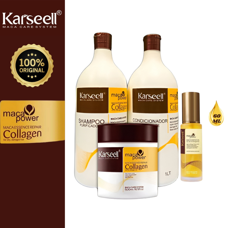 Karseell Collagen Kit 4 Unidades – Tratamento 500g + Shampoo e Condicionador 1L + Óleo