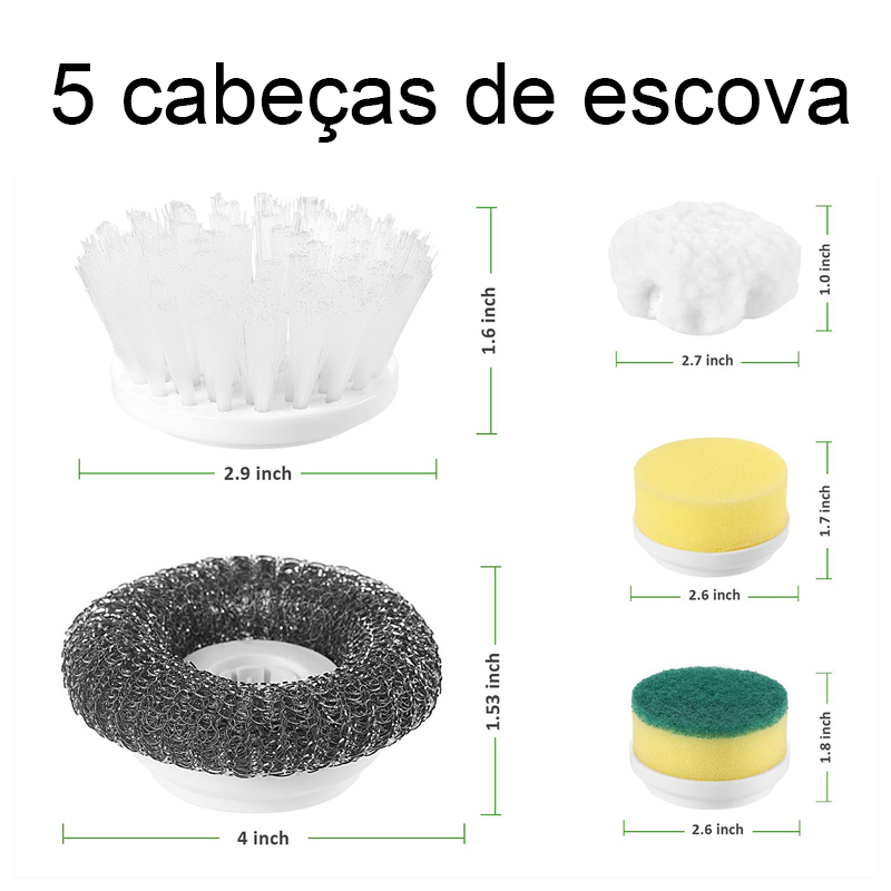 Kit escova Eletrica de Limpeza 5 em 1 Sem Fio Limpador Multiuso Pratico Para Cozinha Banheiro prático & REFIL de escova
