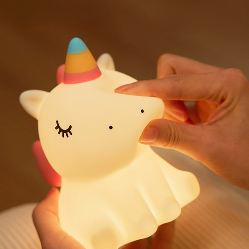 Luminária de Unicórnio Silicone Mesa Lâmpada Noturna Abajur Fofo Sensor Toque Touch Led Cordeiro