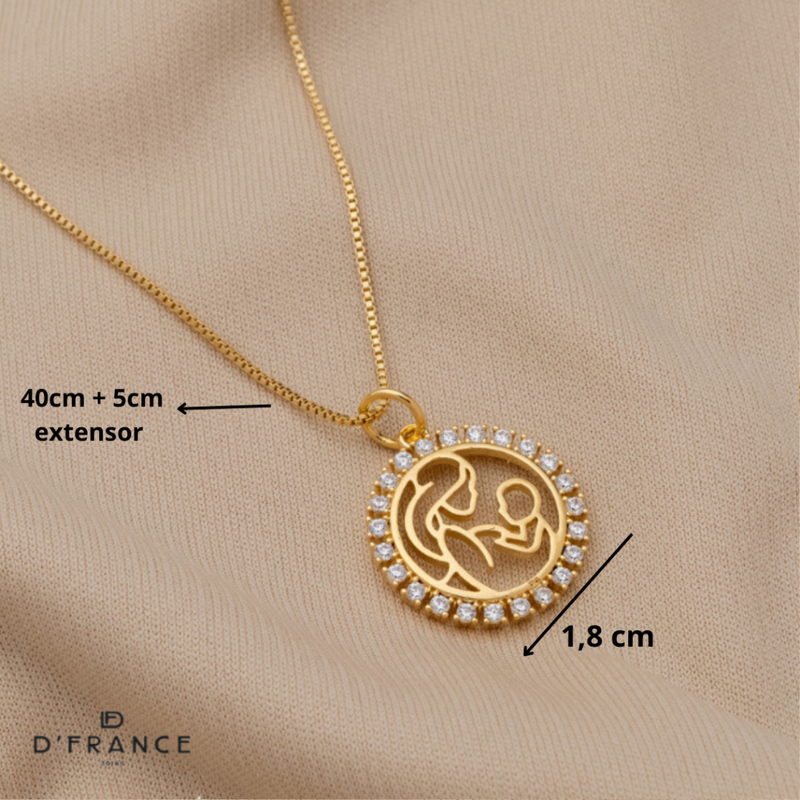 Colar Feminino Amor de Mãe Com Zircônias Importadas em Ouro 18K - Dia das Mães