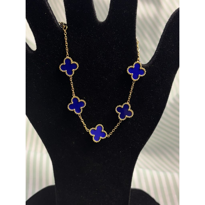 Pulseira de trevo de quatro folhas em aço inoxidável 18 com remendo de madrepérola dupla face que não desbota 17+5 cm