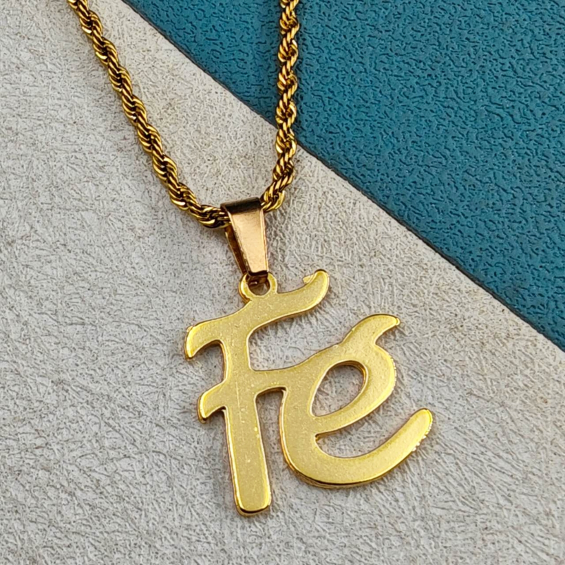 Colar de Corrente de Dourado Feminino Cordão Baiano Pingente Fé Aço Inoxidável Banhado A Ouro 18k