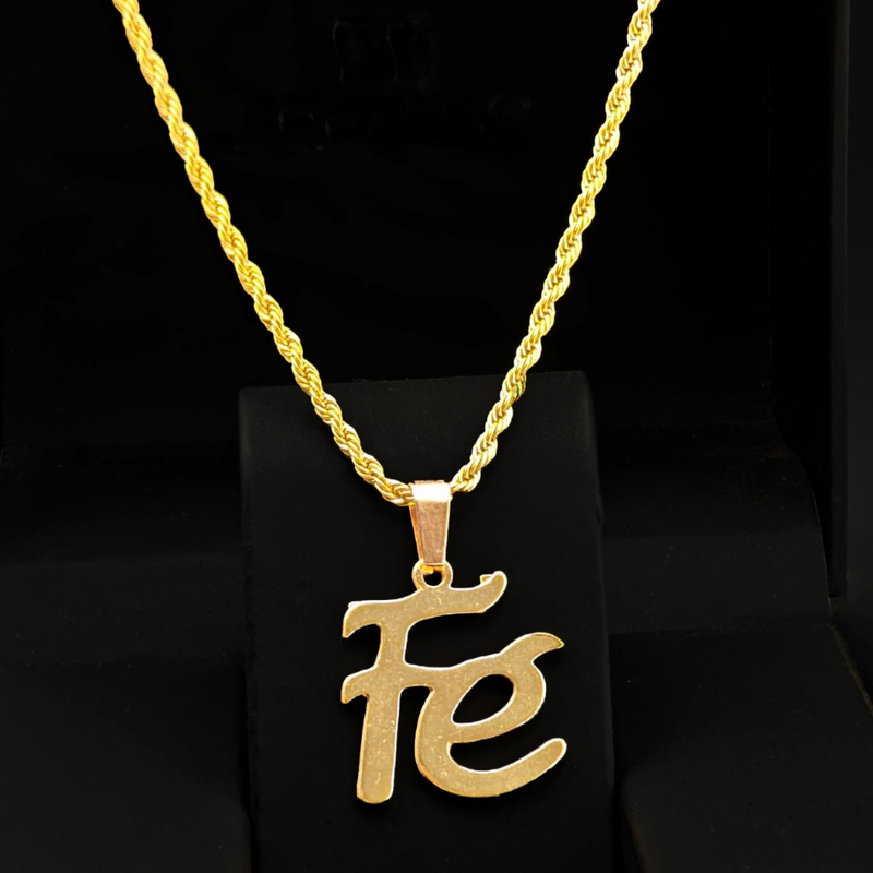 Colar de Corrente de Dourado Feminino Cordão Baiano Pingente Fé Aço Inoxidável Banhado A Ouro 18k