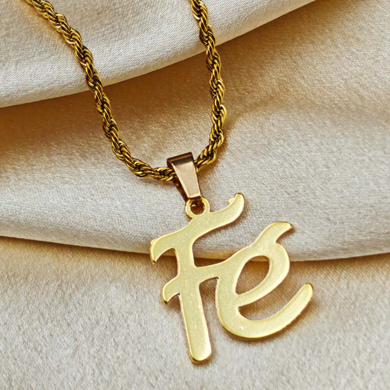 Colar de Corrente de Dourado Feminino Cordão Baiano Pingente Fé Aço Inoxidável Banhado A Ouro 18k