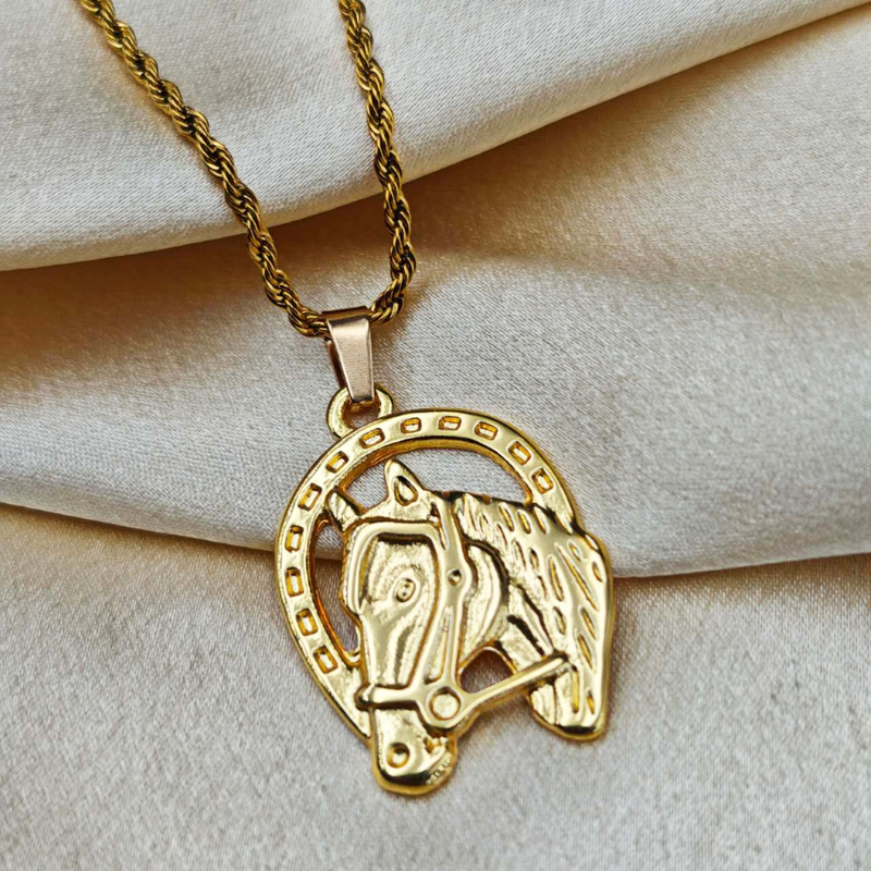 Colar de Corrente de Dourado Feminino Cordão Baiano Pingente Fé Aço Inoxidável Banhado A Ouro 18k