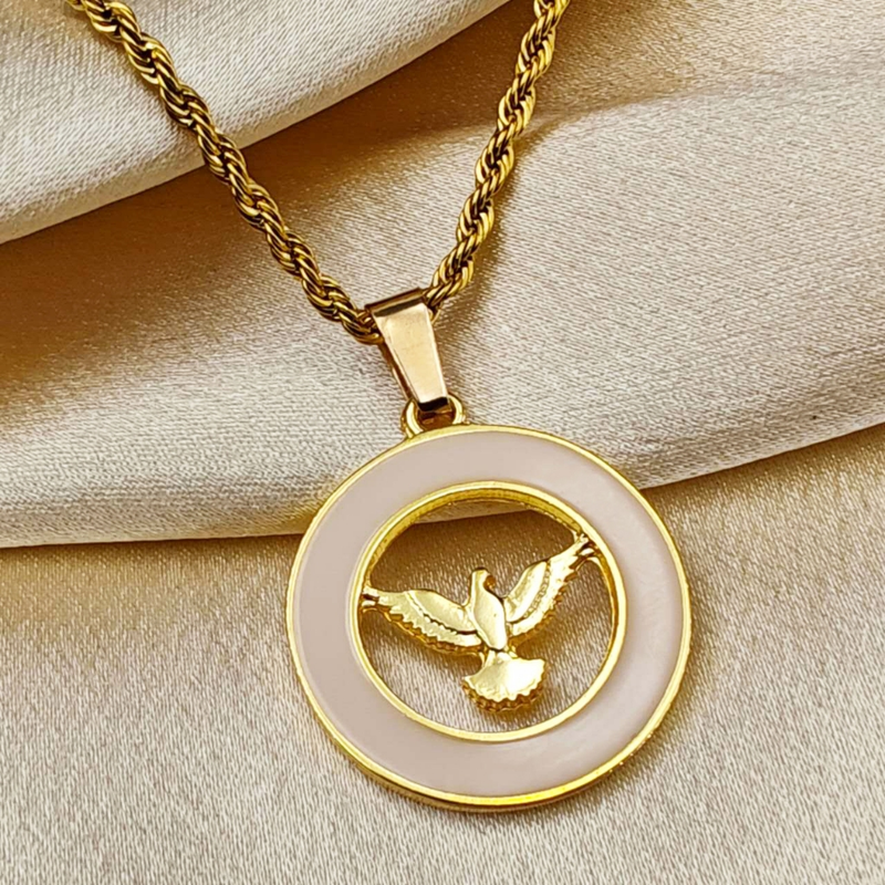 Colar de Corrente de Dourado Feminino Cordão Baiano Pingente Fé Aço Inoxidável Banhado A Ouro 18k