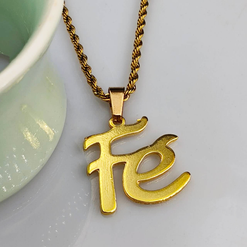 Colar de Corrente de Dourado Feminino Cordão Baiano Pingente Fé Aço Inoxidável Banhado A Ouro 18k