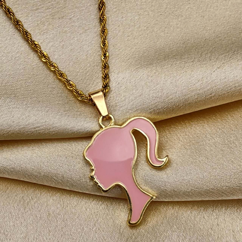 Colar de Corrente de Dourado Feminino Cordão Baiano Pingente Fé Aço Inoxidável Banhado A Ouro 18k
