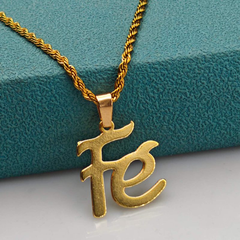 Colar de Corrente de Dourado Feminino Cordão Baiano Pingente Fé Aço Inoxidável Banhado A Ouro 18k