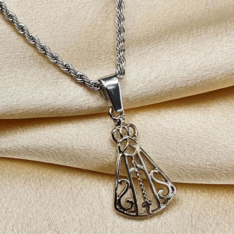 Colar de Corrente de Dourado Feminino Cordão Baiano Pingente Fé Aço Inoxidável Banhado A Ouro 18k