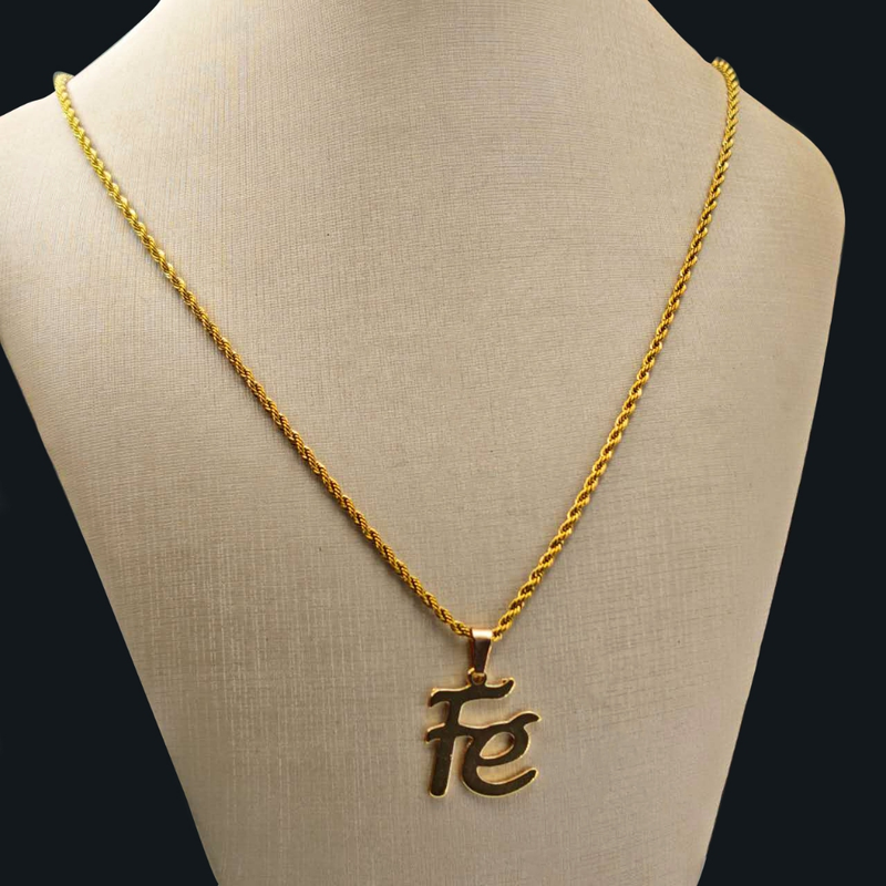 Colar de Corrente de Dourado Feminino Cordão Baiano Pingente Fé Aço Inoxidável Banhado A Ouro 18k