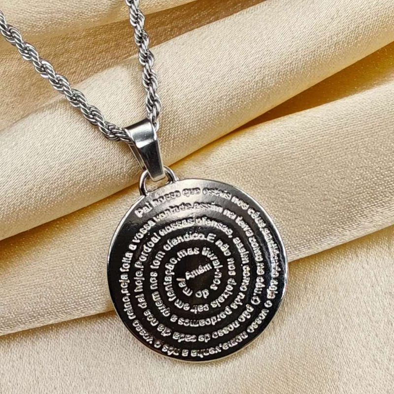 Colar de Corrente de Dourado Feminino Cordão Baiano Pingente Fé Aço Inoxidável Banhado A Ouro 18k