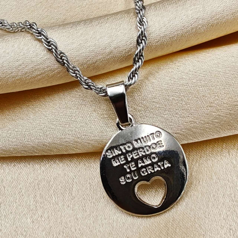 Colar de Corrente de Dourado Feminino Cordão Baiano Pingente Fé Aço Inoxidável Banhado A Ouro 18k