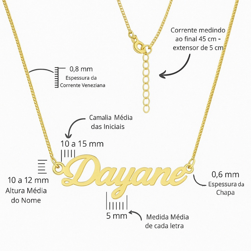 Colar Personalizado com Nome Banhado a Ouro 18K Hipoalergênico – Presente Elegante