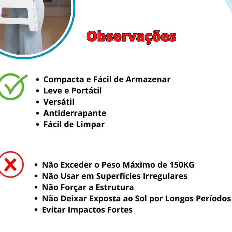 Banqueta dobravel Multiuso Retrátil Branca -suporta ate 150kg