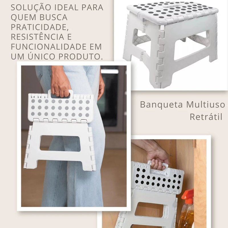 Banqueta dobravel Multiuso Retrátil Branca -suporta ate 150kg