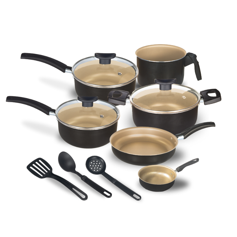 Jogo Panela Caçarola Conjunto Kit 9 Pçs Antiaderente Tampa Vidro Teflon