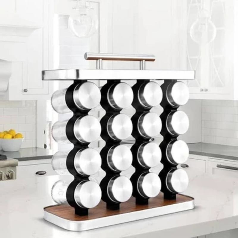 Porta Tempero 16 Potes de Condimentos 80ML Para Cozinha Bancadas Organização Rápida Inox
