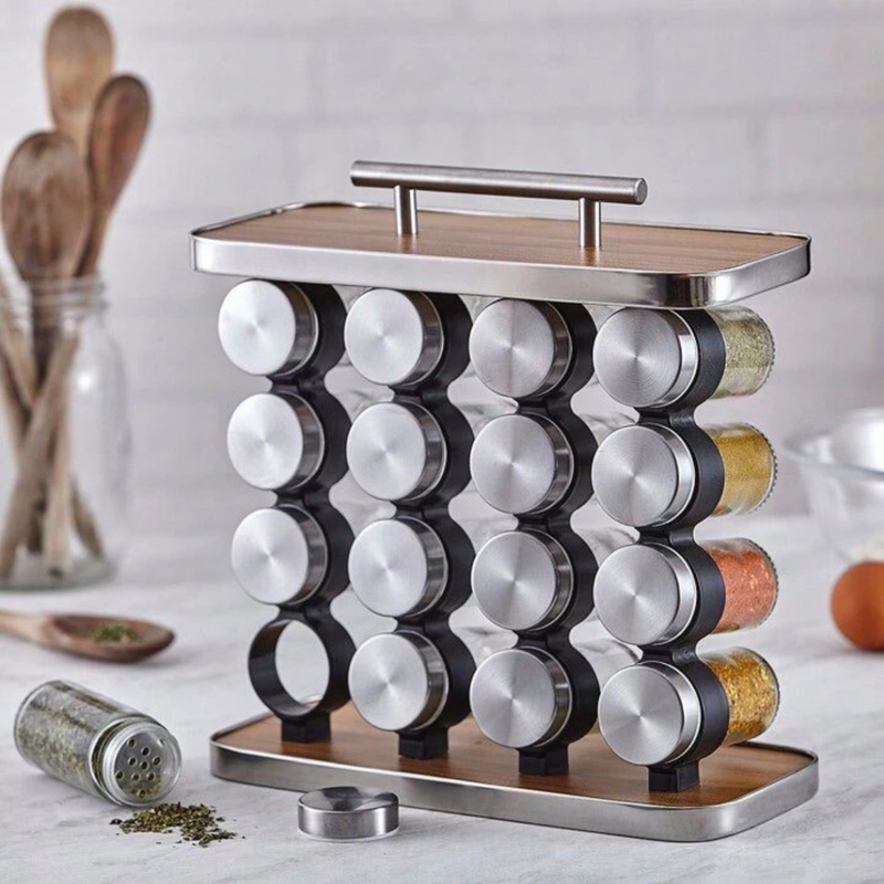 Porta Tempero 16 Potes de Condimentos 80ML Para Cozinha Bancadas Organização Rápida Inox