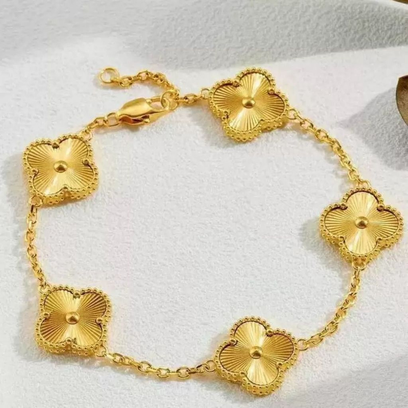 Pulseira de trevo de quatro folhas em aço inoxidável 18 com remendo de madrepérola dupla face que não desbota 17+5 cm