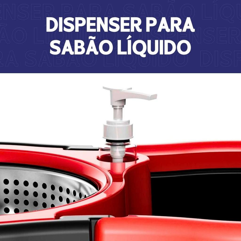Mop C/ cabo de 140 cm + 2 Refis - Rodinhas e Cesto Em Inox - Balde Centrífuga - BC