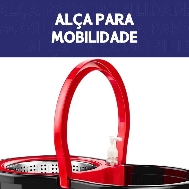 Mop C/ cabo de 140 cm + 2 Refis - Rodinhas e Cesto Em Inox - Balde Centrífuga - BC