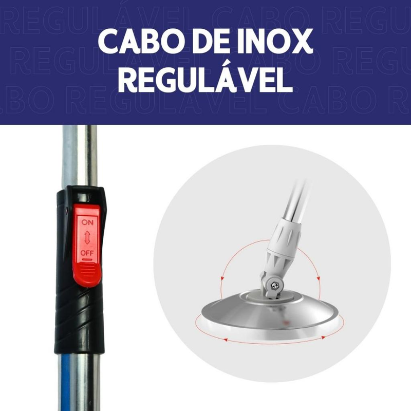 Mop C/ cabo de 140 cm + 2 Refis - Rodinhas e Cesto Em Inox - Balde Centrífuga - BC