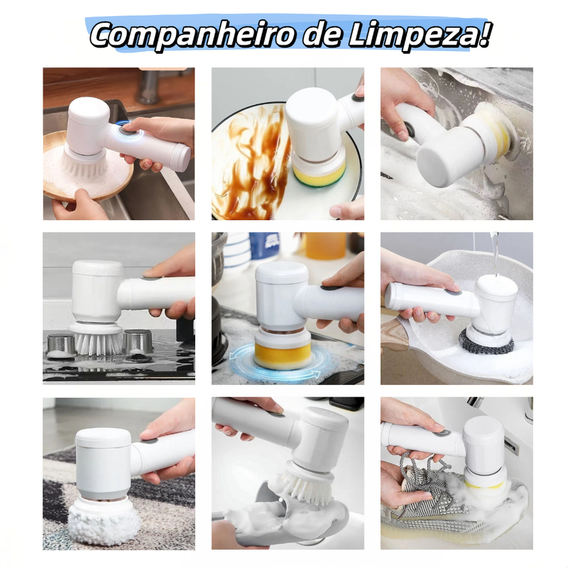Kit escova Eletrica de Limpeza 5 em 1 Sem Fio Limpador Multiuso Pratico Para Cozinha Banheiro prático & REFIL de escova