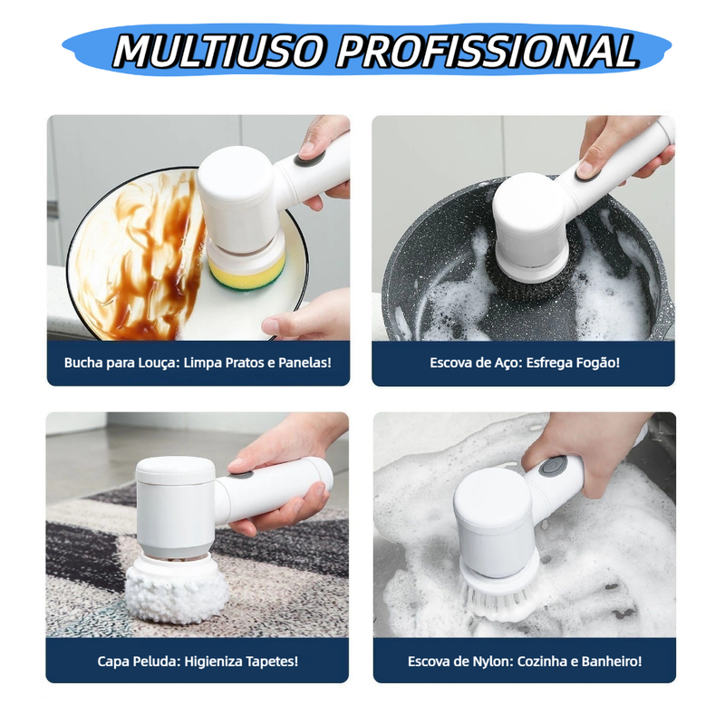 Kit escova Eletrica de Limpeza 5 em 1 Sem Fio Limpador Multiuso Pratico Para Cozinha Banheiro prático & REFIL de escova
