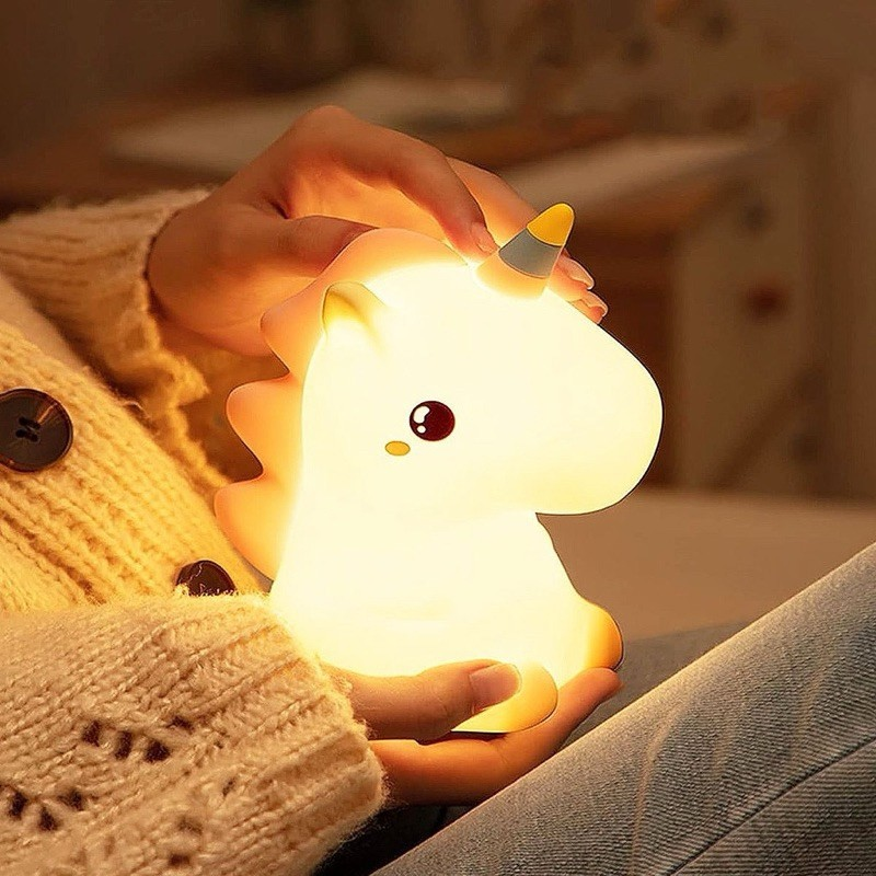 Luminária de Unicórnio Silicone Mesa Lâmpada Noturna Abajur Fofo Sensor Toque Touch Led Cordeiro