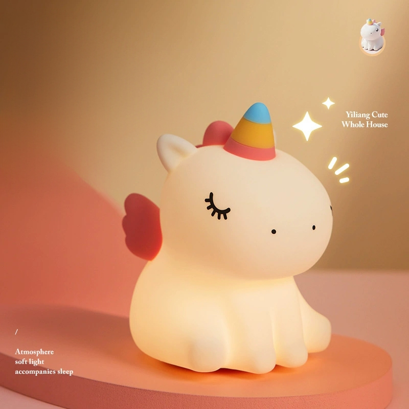 Luminária de Unicórnio Silicone Mesa Lâmpada Noturna Abajur Fofo Sensor Toque Touch Led Cordeiro