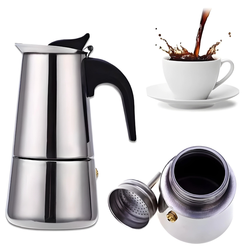 Cafeteira Italiana Inox Espresso Maker 4/6 Xícaras Fogão Gás ou Indução