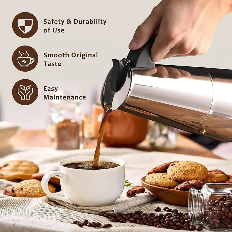 Cafeteira Italiana Inox Espresso Maker 4/6 Xícaras Fogão Gás ou Indução