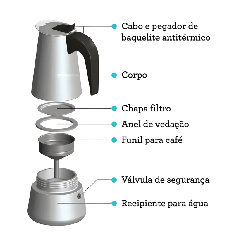 Cafeteira Italiana Inox Espresso Maker 4/6 Xícaras Fogão Gás ou Indução