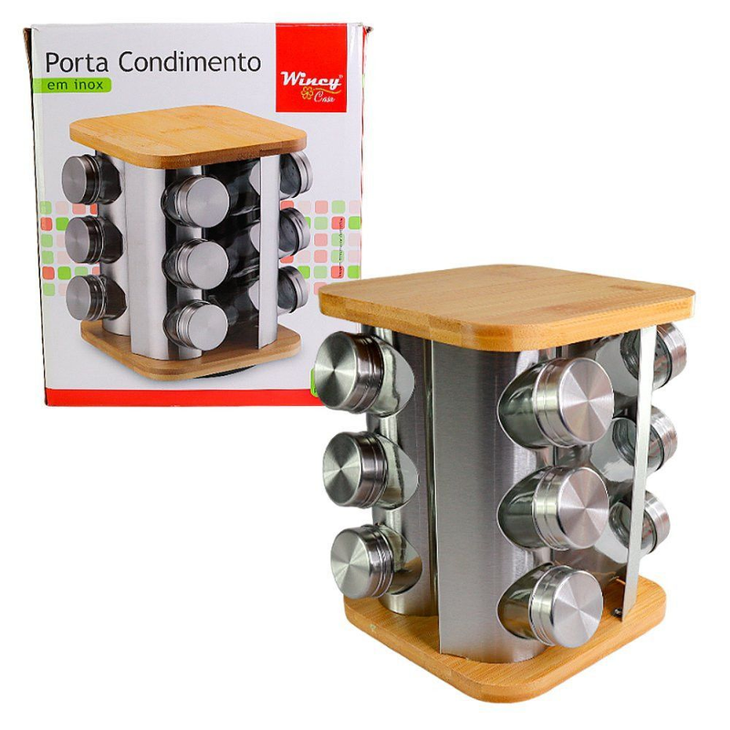Porta Tempero 16 Potes de Condimentos 80ML Para Cozinha Bancadas Organização Rápida Inox