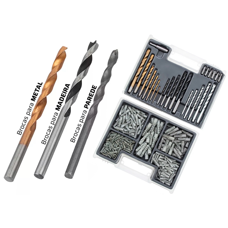Kit Furadeira De Impacto 550w 3/8 10mm + Kit 300 Peças